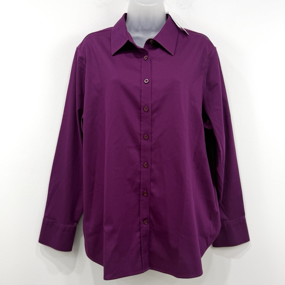 Chicos No Iron Shirt Womens 3/16 Sweet Berry NWT Stretch Mature Classic